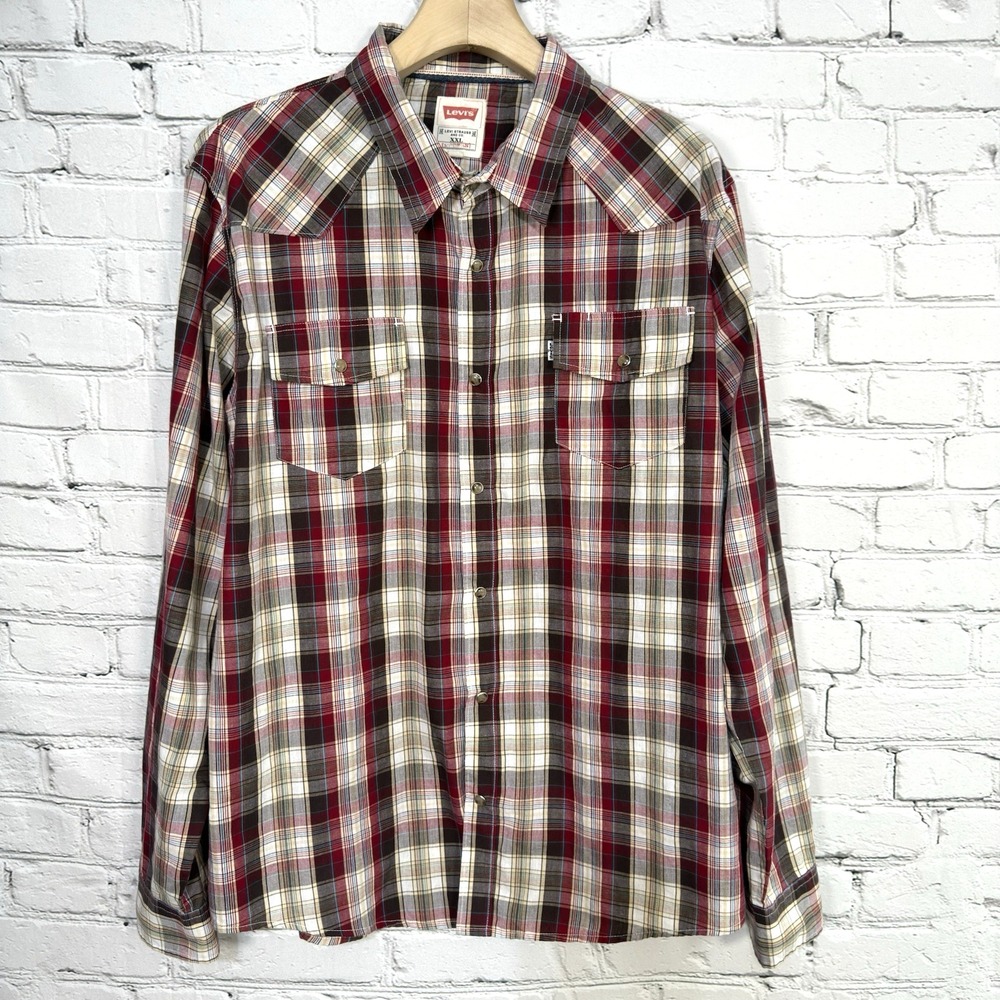 Levi's Pearl Snap Western‎ Shirt Men's XXL Modern Fit Plaid Colorful Long Sleeve